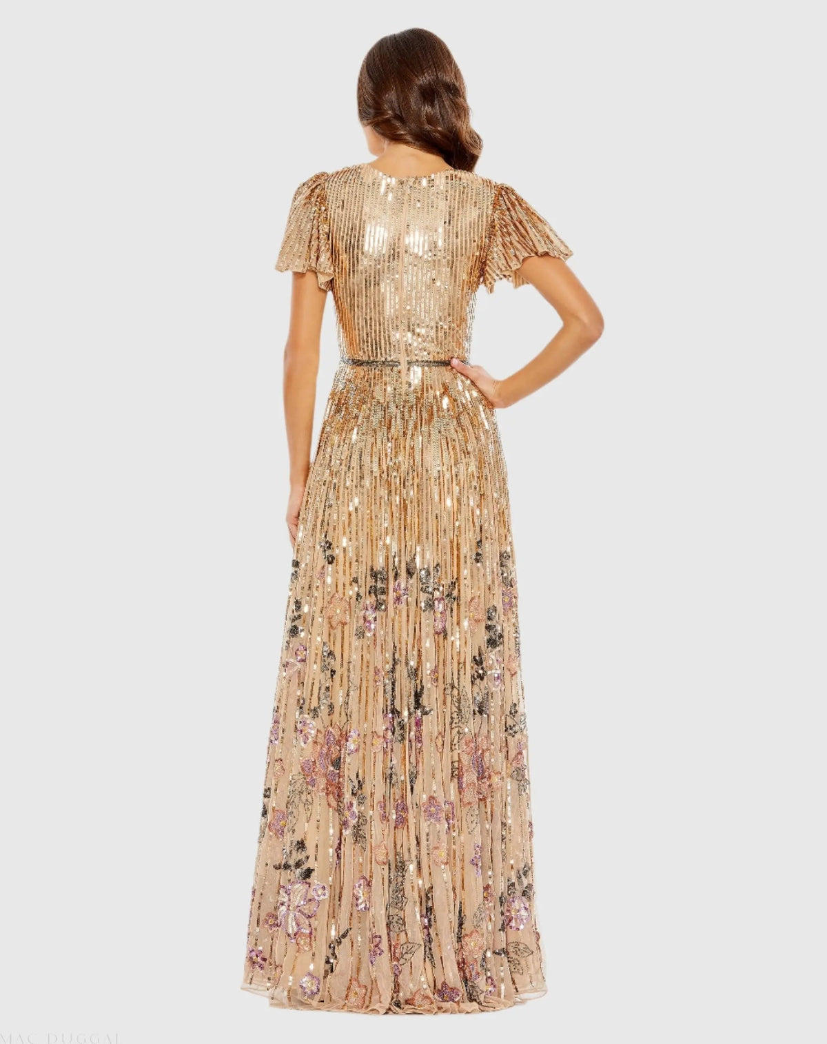 Women's Gold Dress - Black Sequin Floral