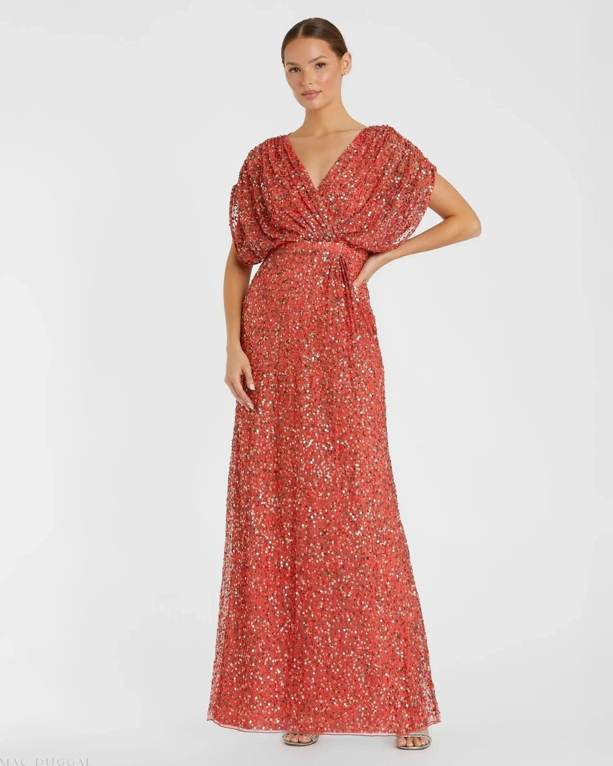 Women's Red Dress - Red Sequin Ruched