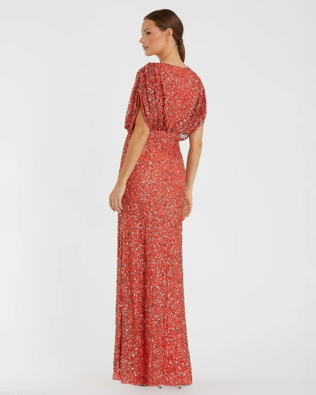 Women's Red Dress - Red Sequin Ruched