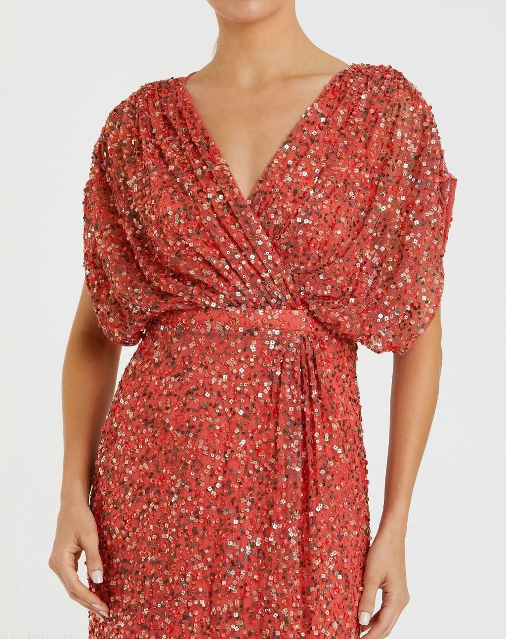 Women's Red Dress - Red Sequin Ruched