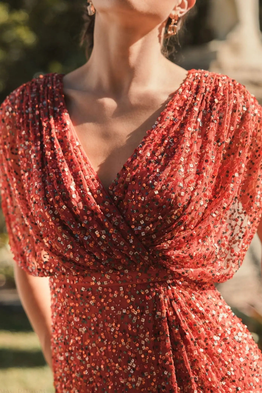 Women's Red Dress - Red Sequin Ruched