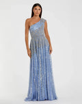 Women's Blue Dress One Shoulder - Black Sequin One-Shoulder