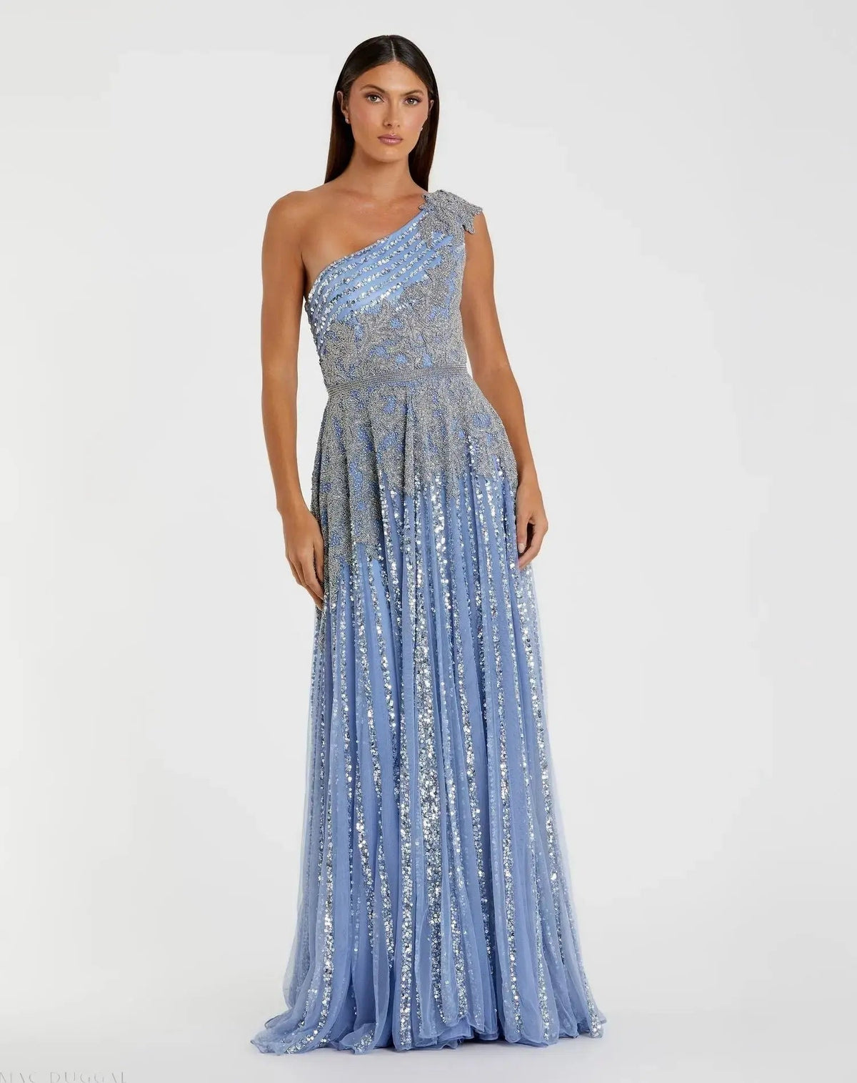 Women's Blue Dress One Shoulder - Black Sequin One-Shoulder