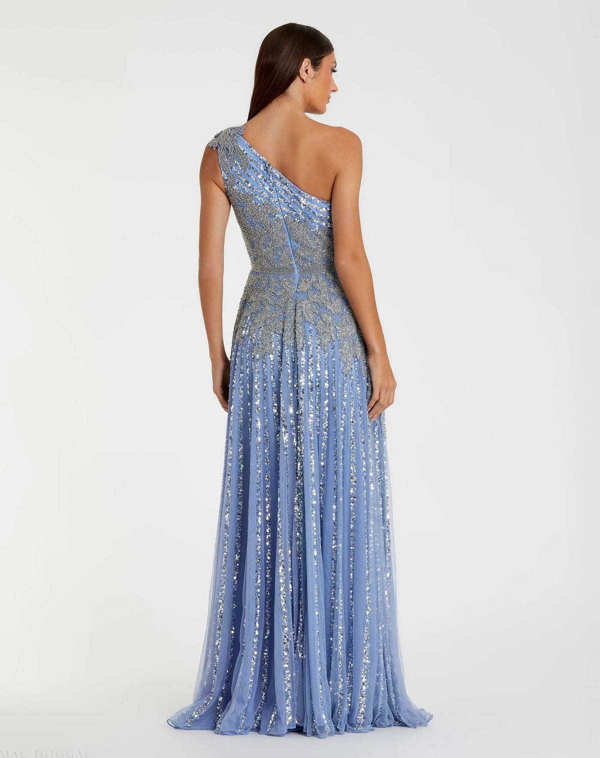 Women's Blue Dress One Shoulder - Black Sequin One-Shoulder