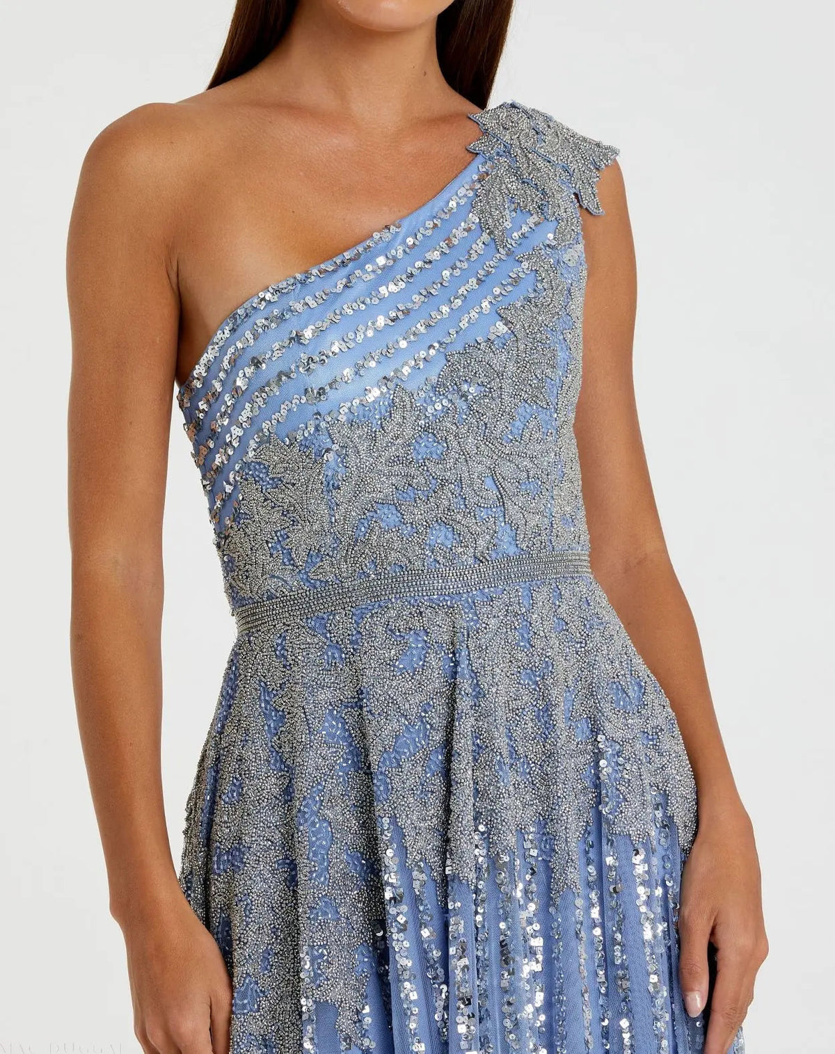 Women's Blue Dress One Shoulder - Black Sequin One-Shoulder