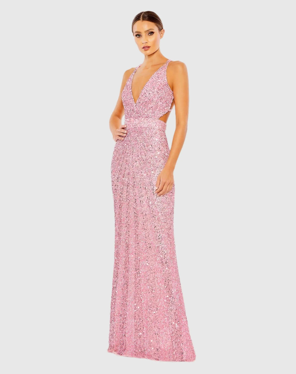 Women's Pink Dress Sleeveless - Pink Sequin Backless