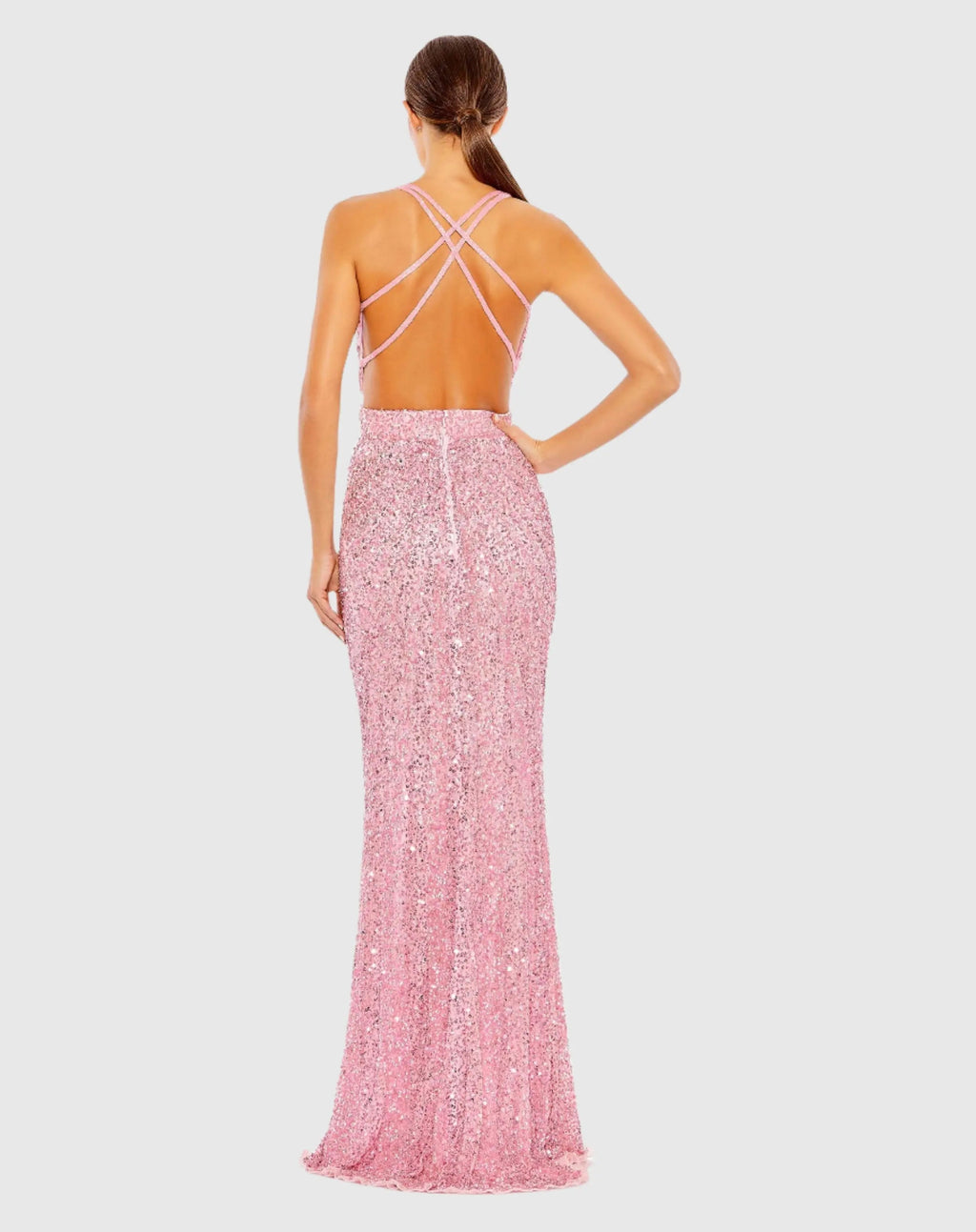 Women's Pink Dress Sleeveless - Pink Sequin Backless