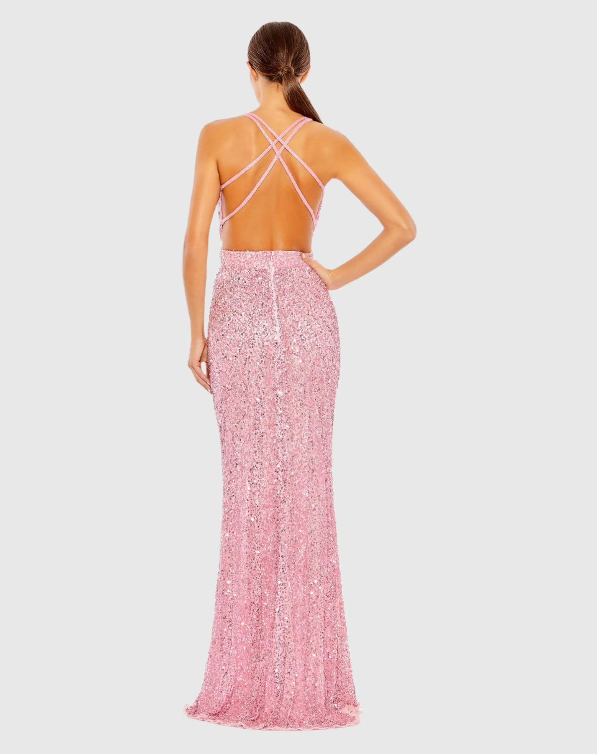 Women's Pink Dress Sleeveless - Pink Sequin Backless