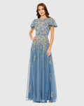 Women's Blue Dress - Blue Sequin Floral