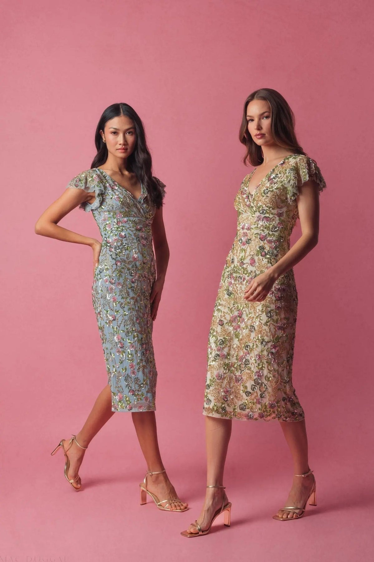 Women's Blue Dress Floral Sequin