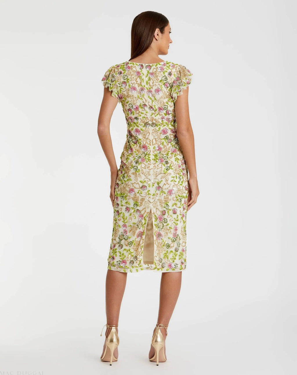 Women's Beige Dress Floral - Beige Sequin Mesh