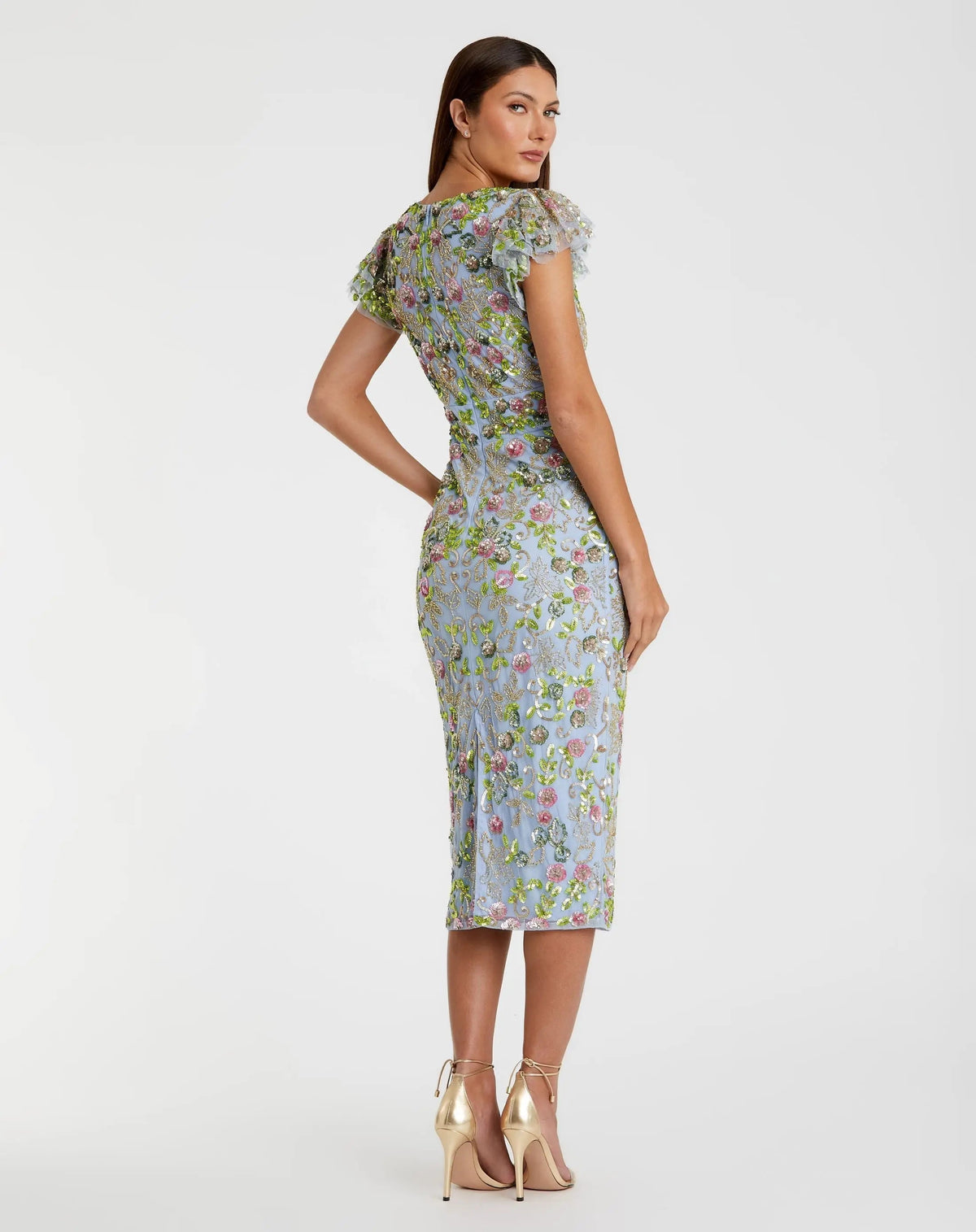Women's Blue Dress Floral Sequin