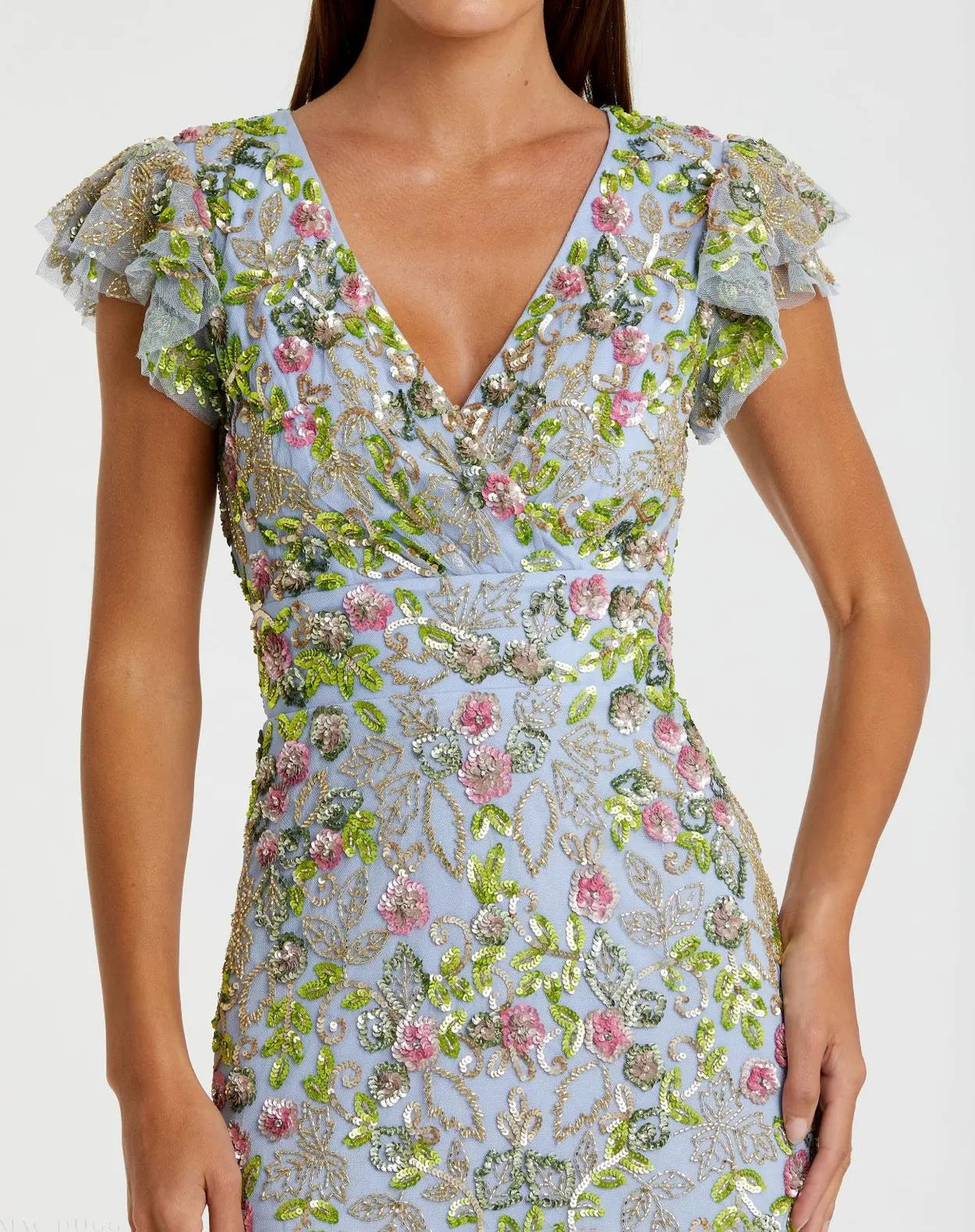 Women's Blue Dress Floral Sequin