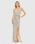 Women's Silver Dress Sequin Halter - Silver Backless
