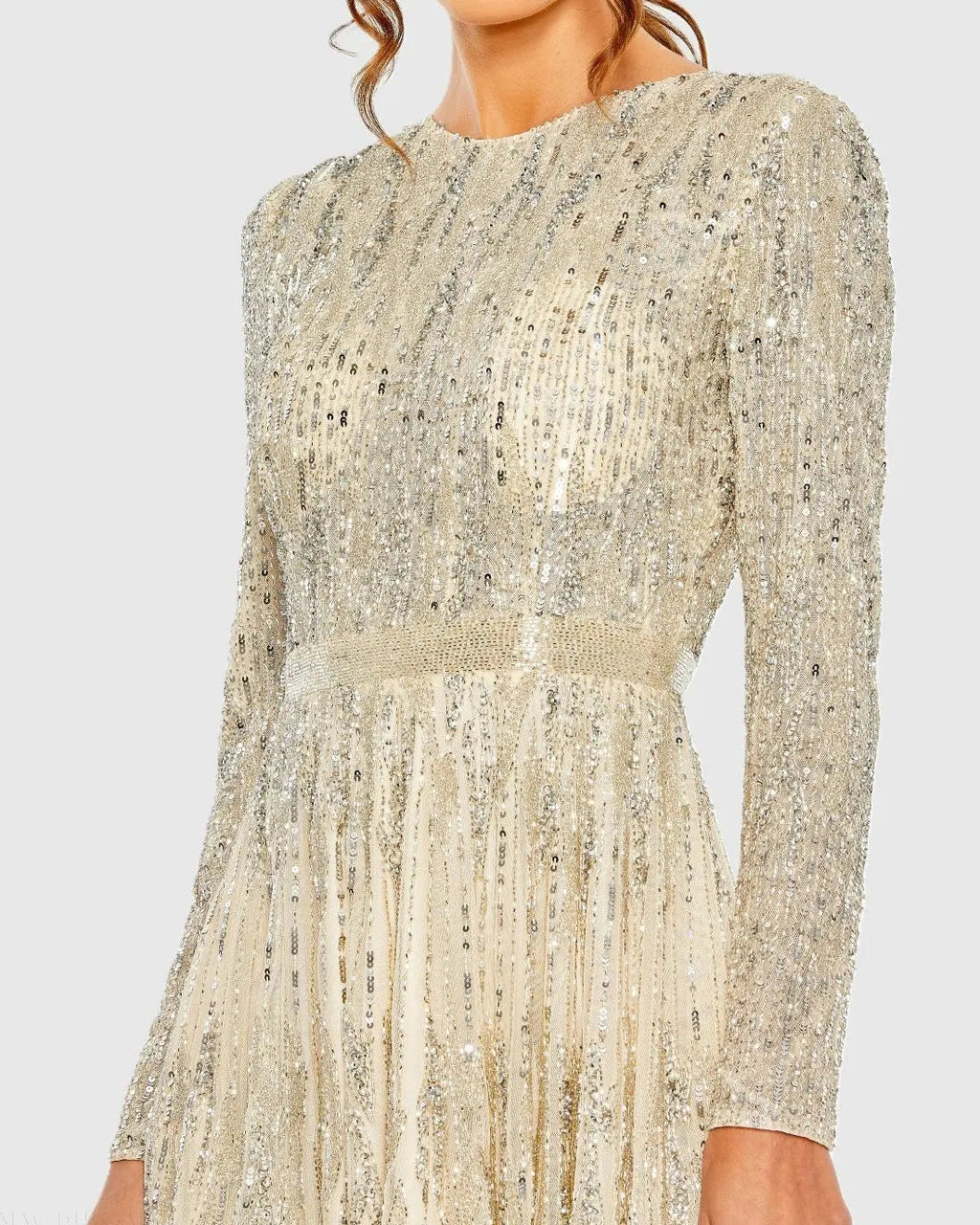 Women's Beige Mini Dress - Beige Sequin Mesh