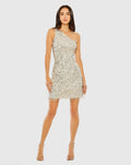 Women's Silver Dress One Shoulder - Silver Sequin One-Shoulder