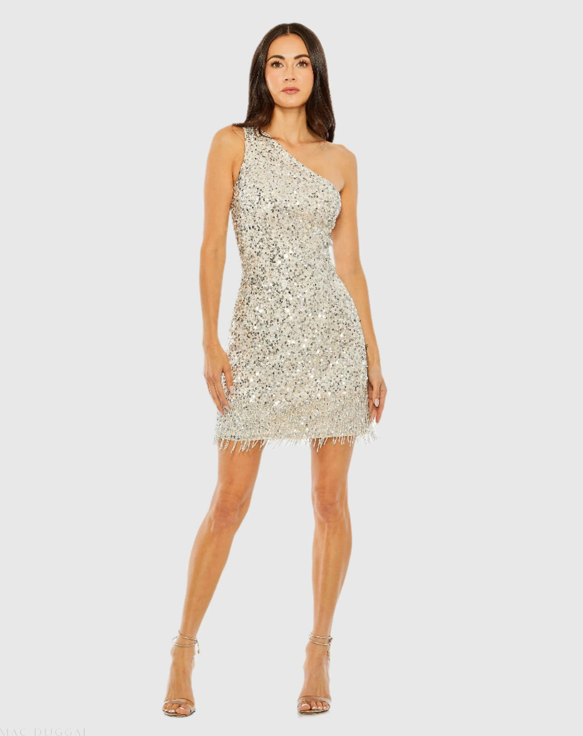 Women's Silver Dress One Shoulder - Silver Sequin One-Shoulder