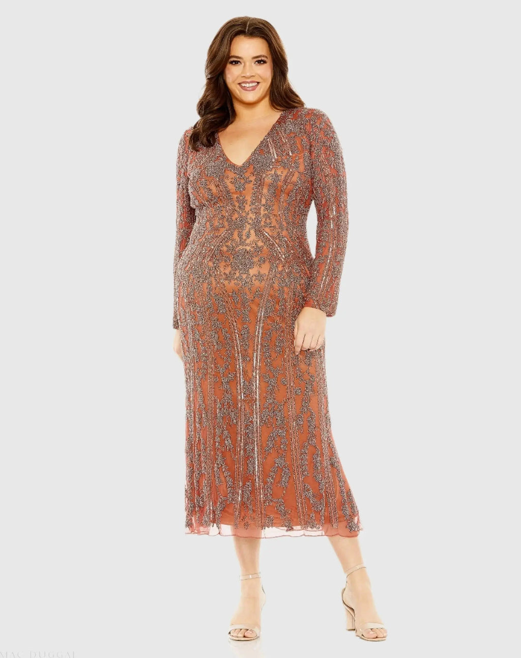 Women's Orange Dress - Orange Sequin Mesh