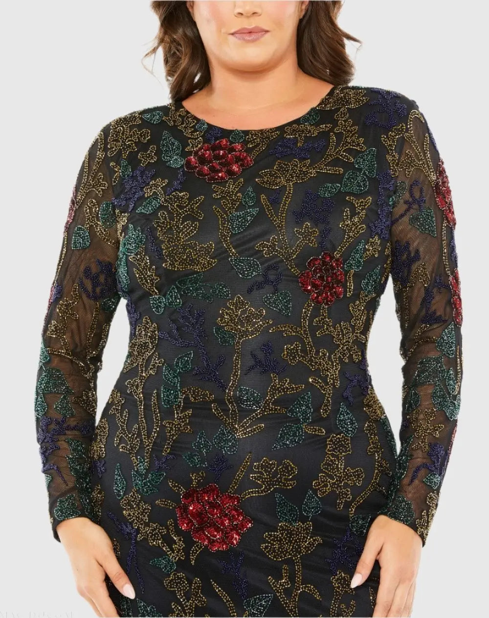 Women's Black Dress - Black Floral Mesh