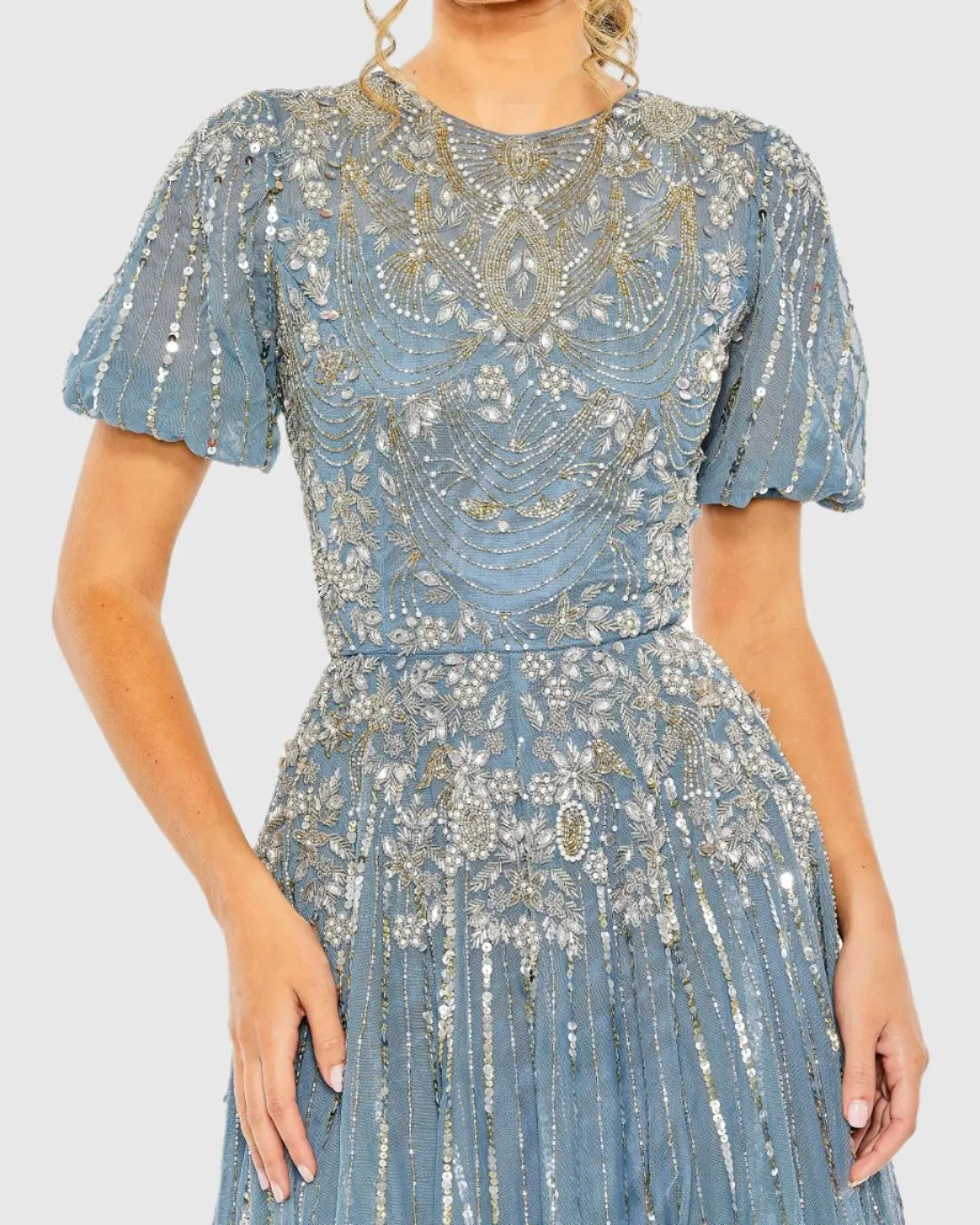 Women's Blue Dress - Black Sequin Floral