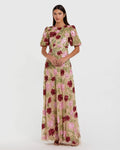 Women's Beige Dress Floral - Black Sequin Mesh