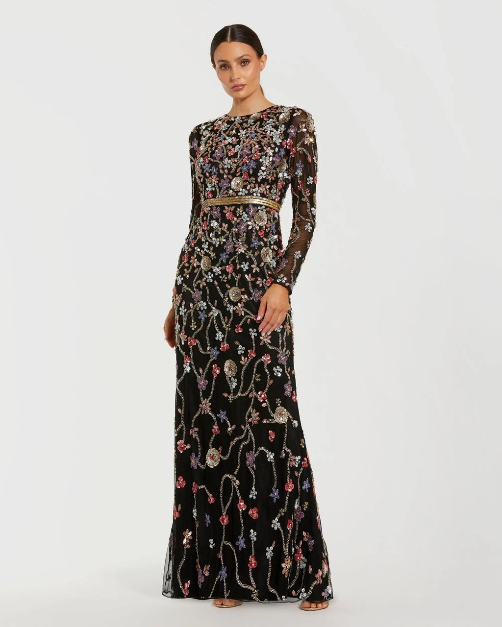 Women's Black Dress - Black Sequin Floral