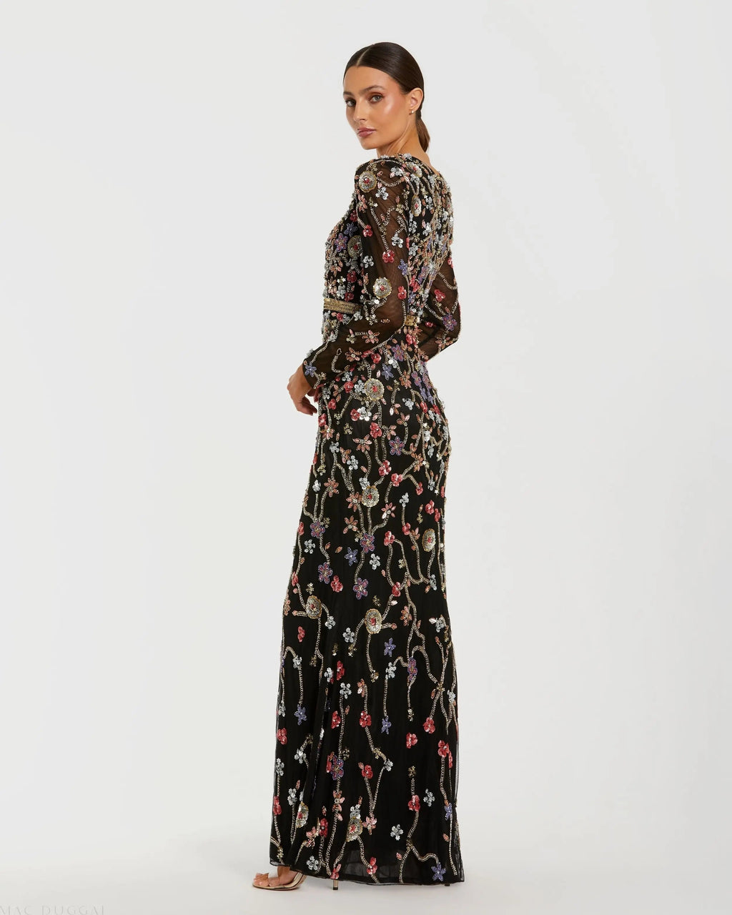 Women's Black Dress - Black Sequin Floral