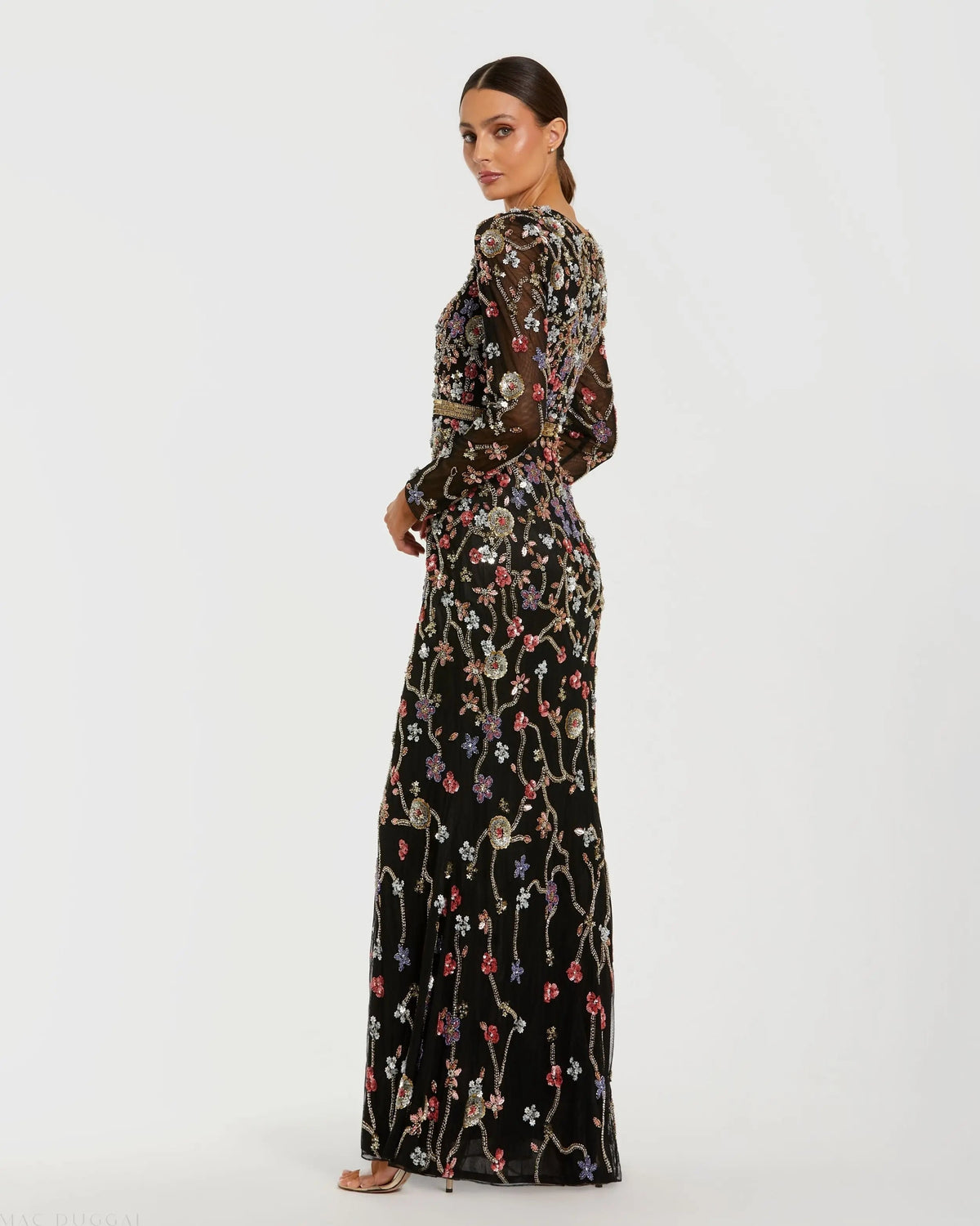 Women's Black Dress - Black Sequin Floral