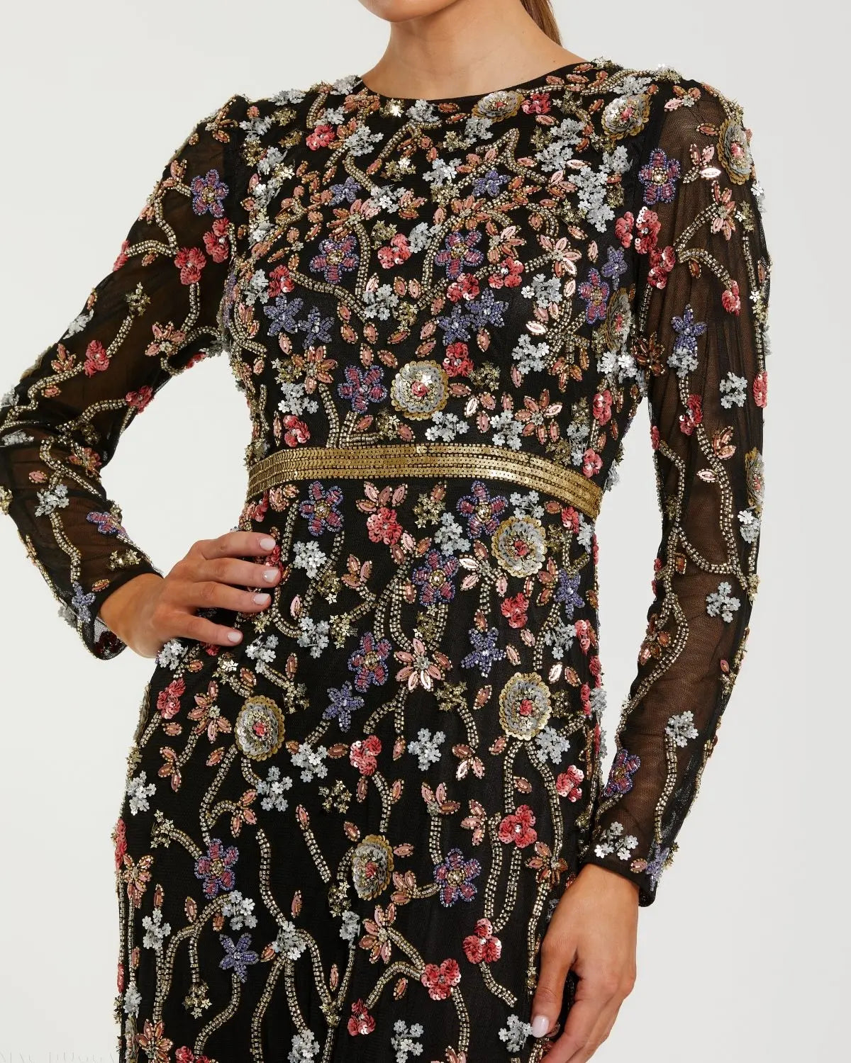 Women's Black Dress - Black Sequin Floral