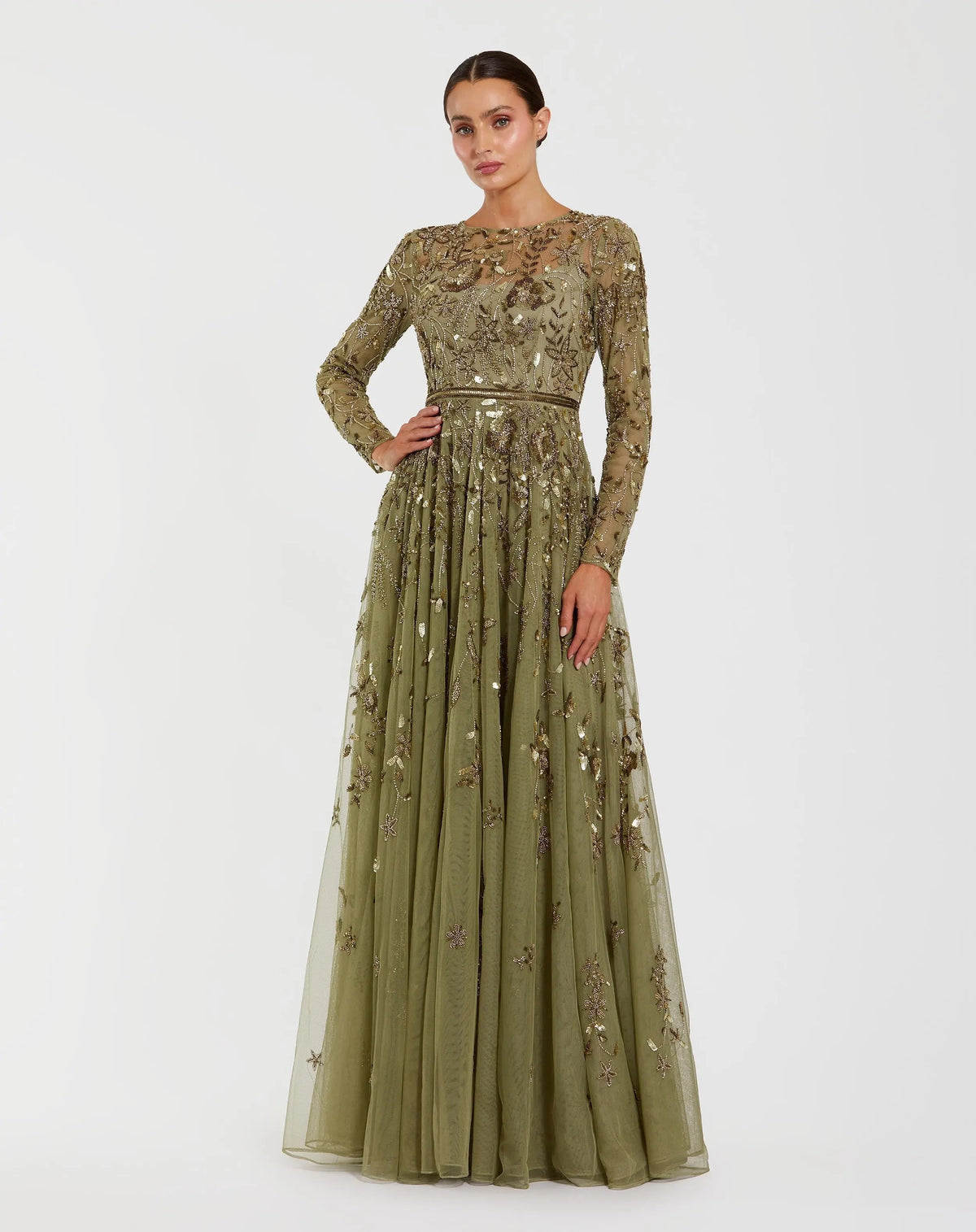 Women's Green Dress Floral - Black Sequin Mesh