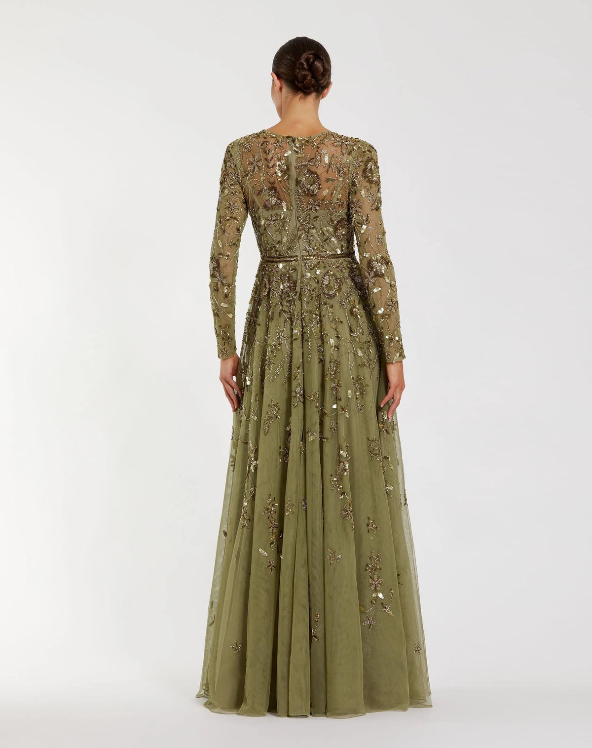 Women's Green Dress Floral - Black Sequin Mesh