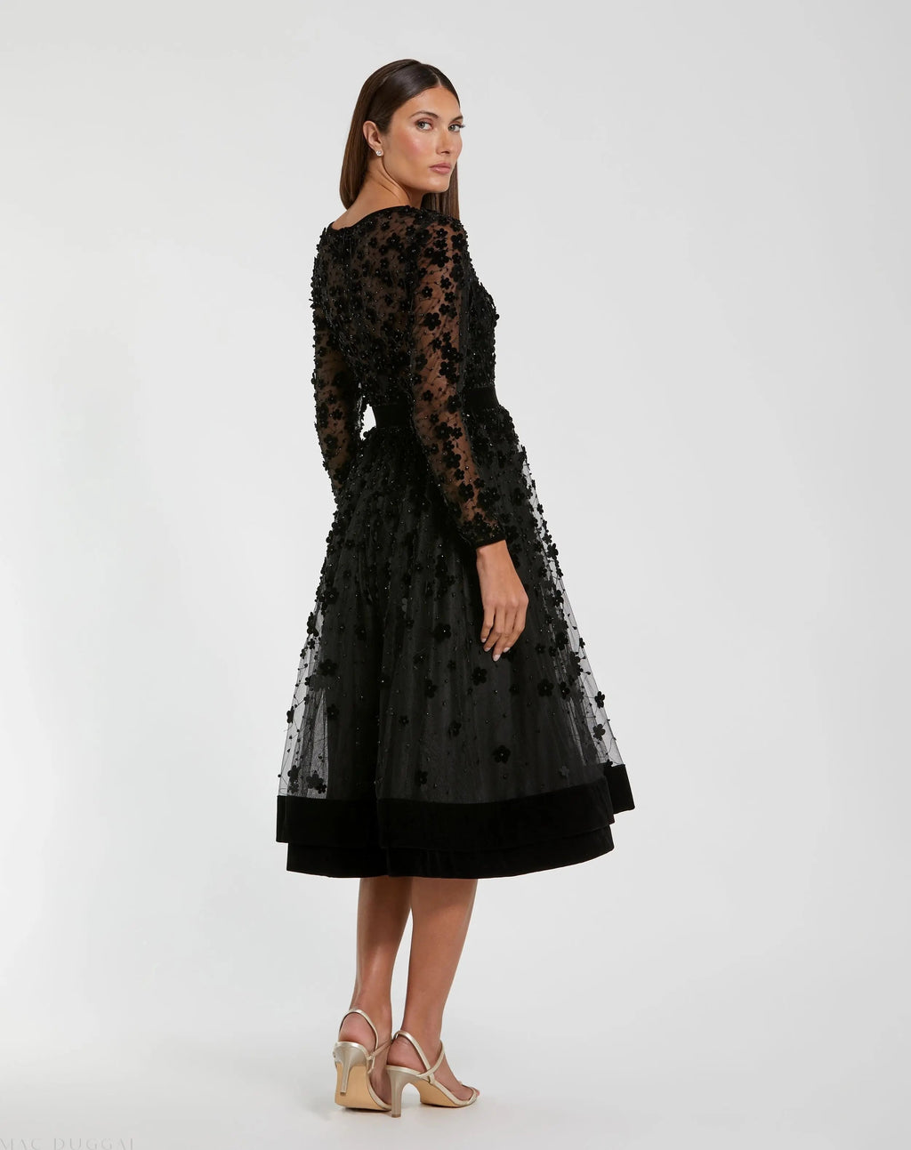 Women's Black Midi Dress Velvet - 67007 Black