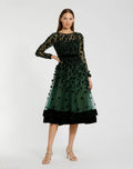 Women's Green Midi Dress Velvet - Green Floral Mesh
