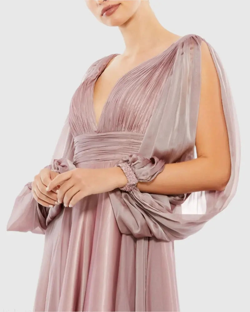 Women's Purple Dress - Purple Ruched Pleated