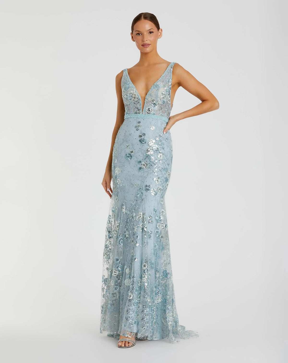 Women's Blue Dress Sleeveless - Black Lace Floral