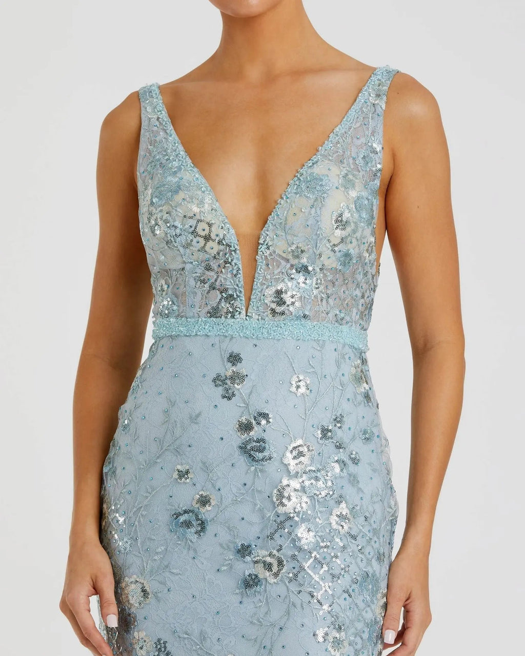 Women's Blue Dress Sleeveless - Black Lace Floral