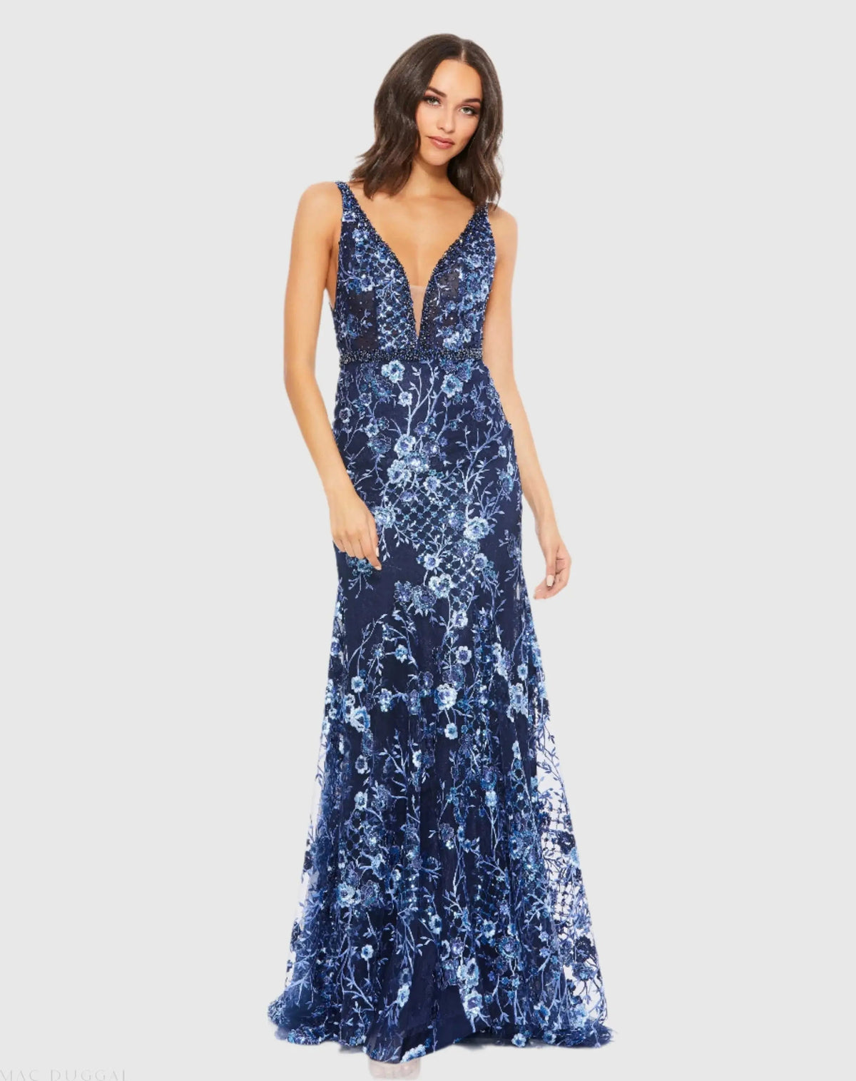 Women's Blue Dress Floral Sleeveless - Black Lace Sequin