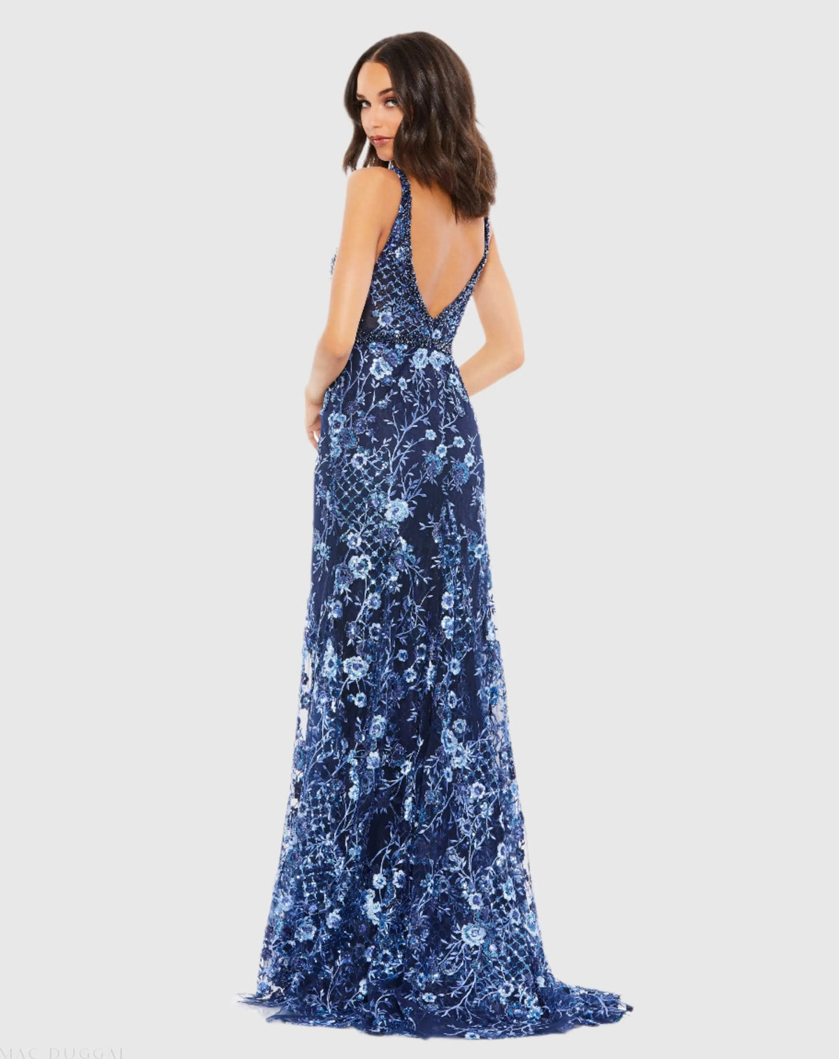 Women's Blue Dress Floral Sleeveless - Black Lace Sequin