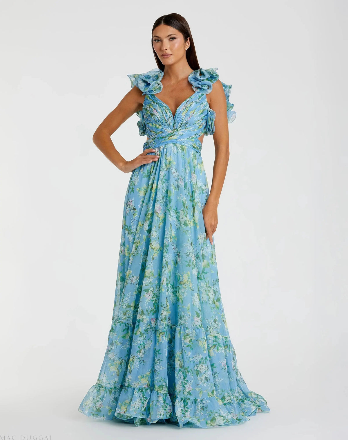 Women's Blue Dress Floral - Blue Lace Ruffle