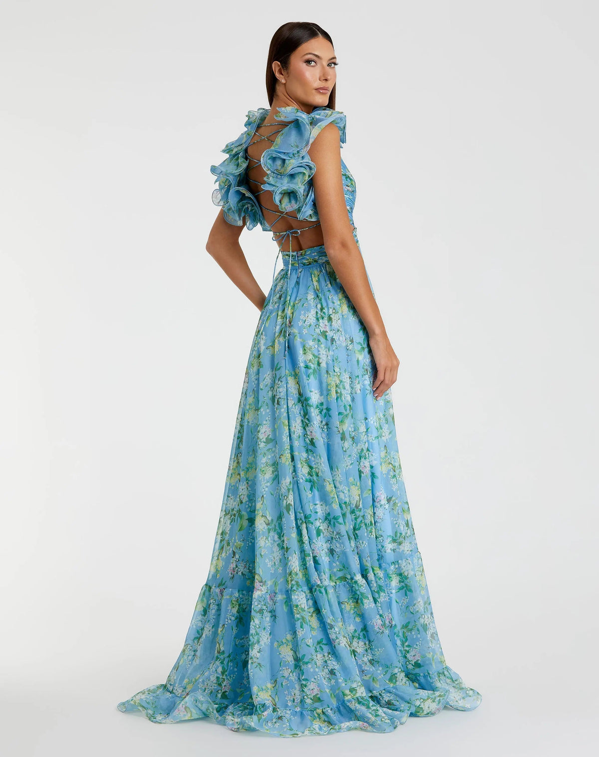 Women's Blue Dress Floral - Blue Lace Ruffle