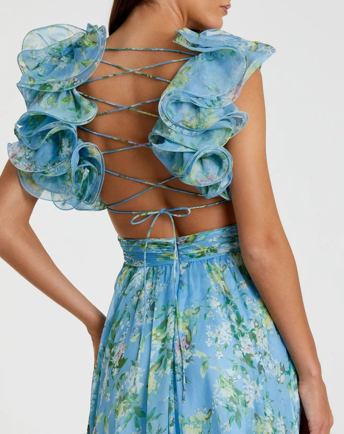 Women's Blue Dress Floral - Blue Lace Ruffle
