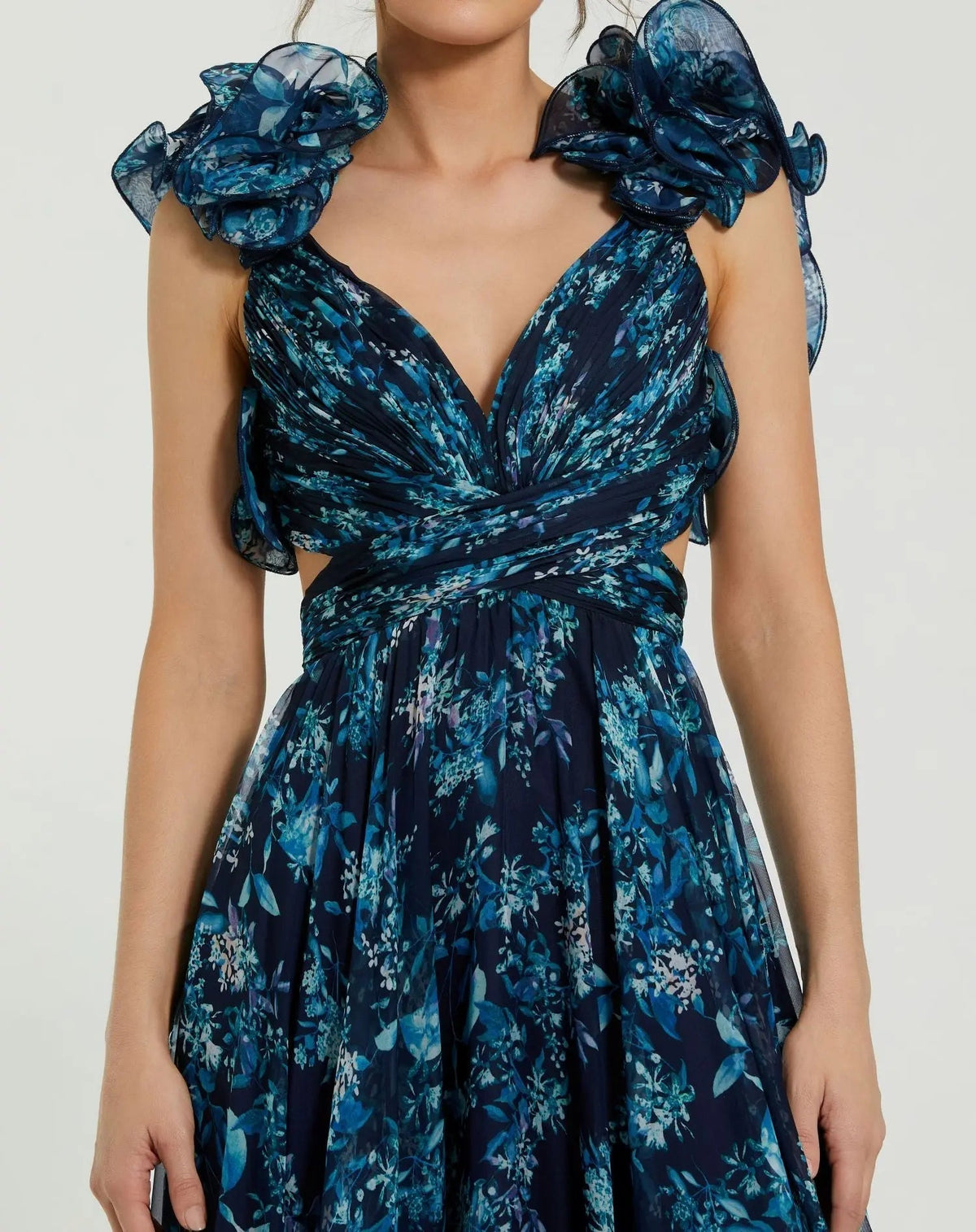 Women's Navy Dress Floral - Navy Lace Ruched