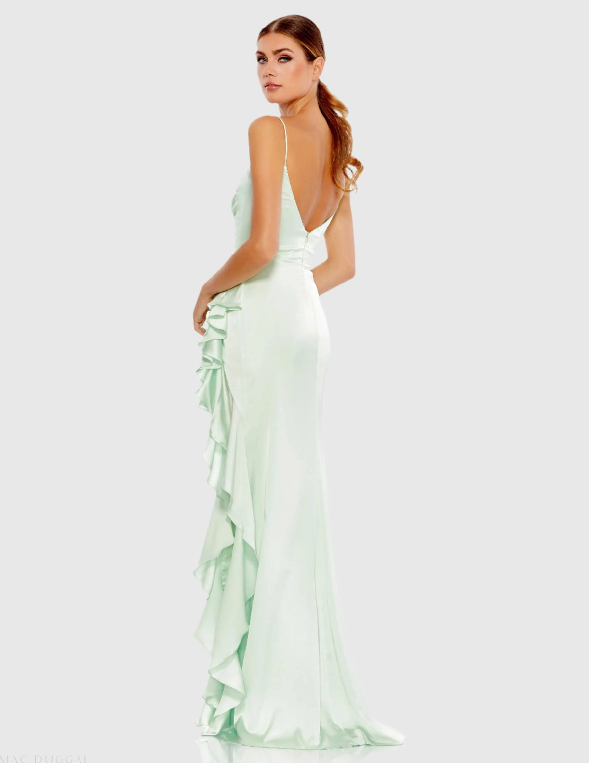 Women's Green Dress Satin - Green Ruffle Asymmetrical