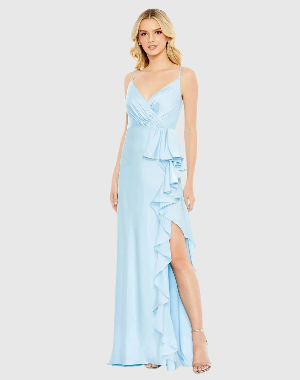Women's Blue Dress Satin - Blue Ruffle