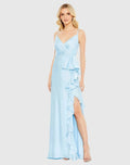 Women's Blue Dress Satin - Blue Ruffle