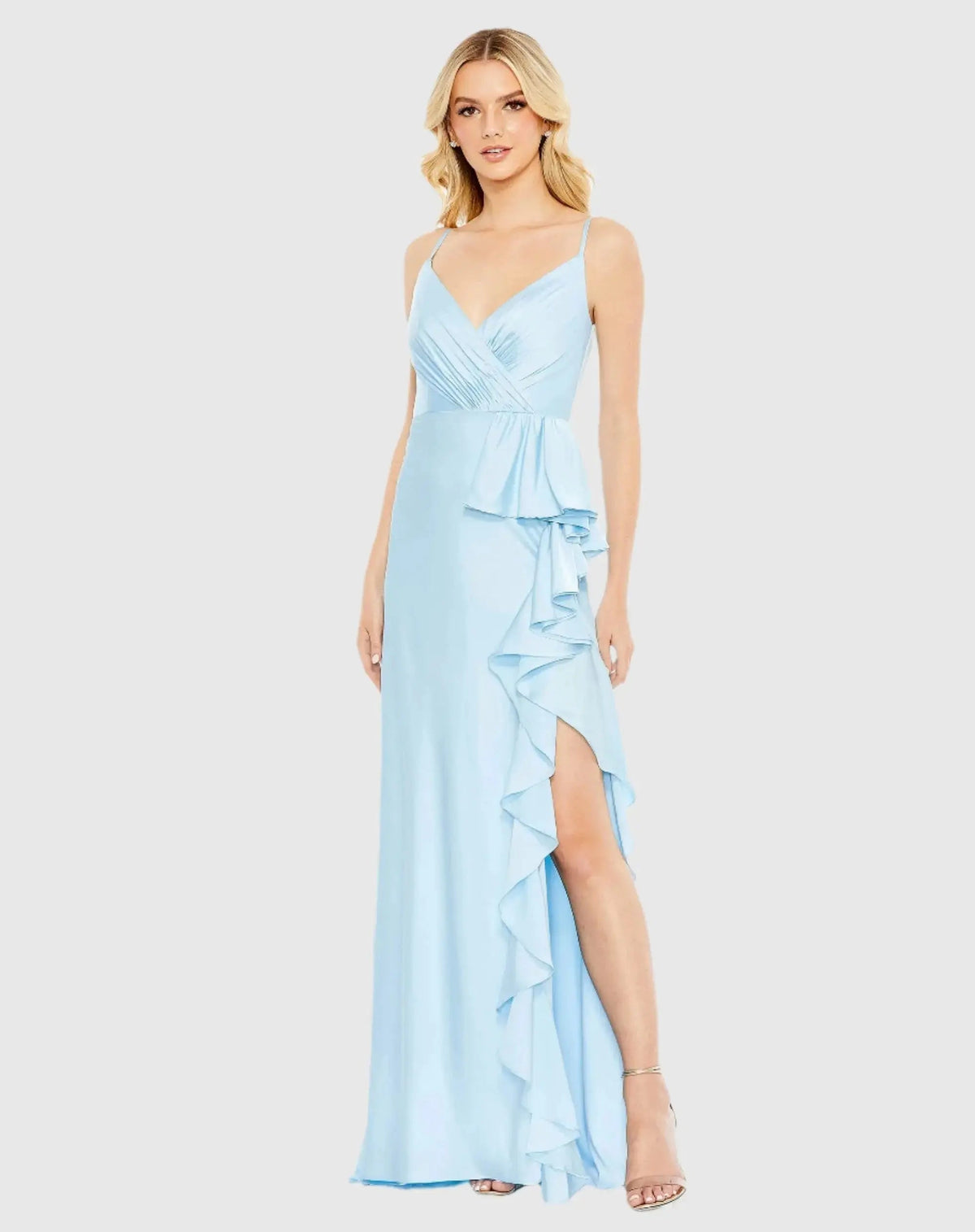 Women's Blue Dress Satin - Blue Ruffle