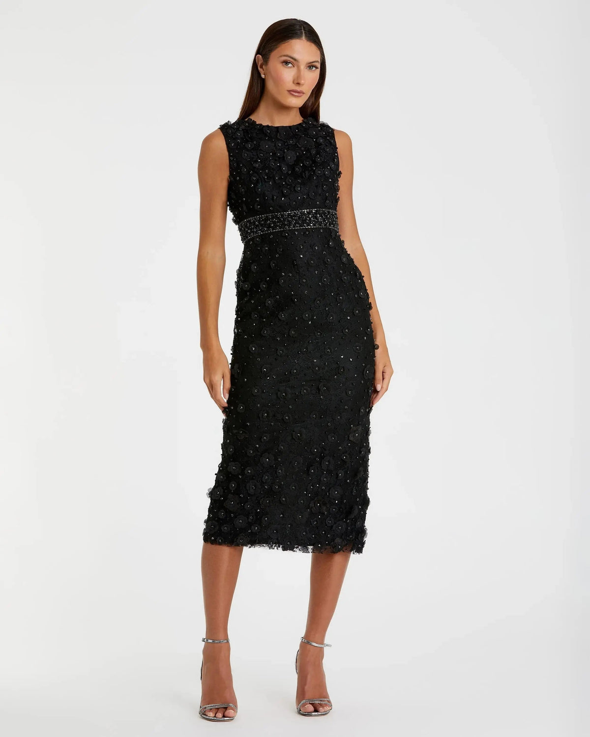 Women's Black Midi Dress Floral Sleeveless