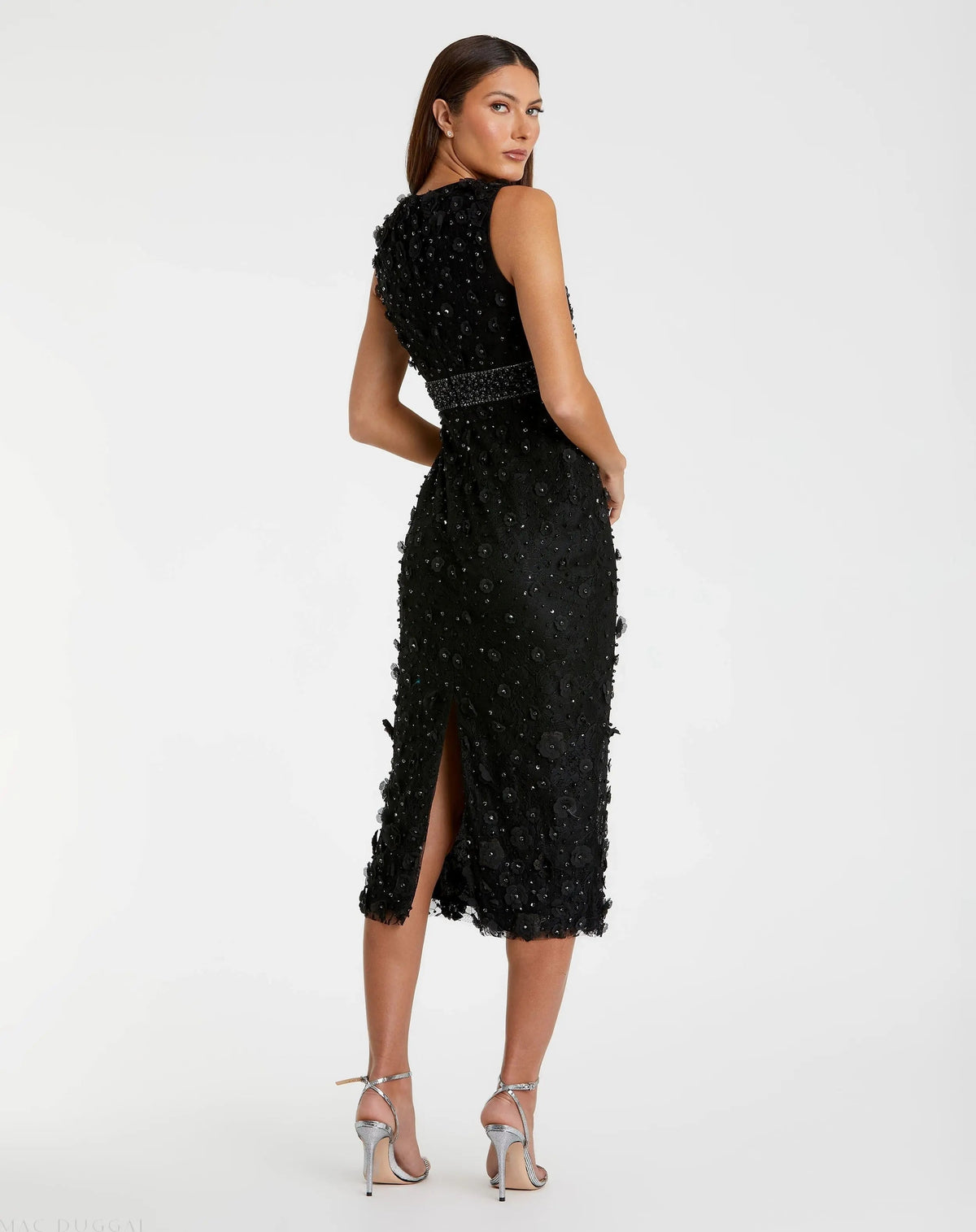 Women's Black Midi Dress Floral Sleeveless