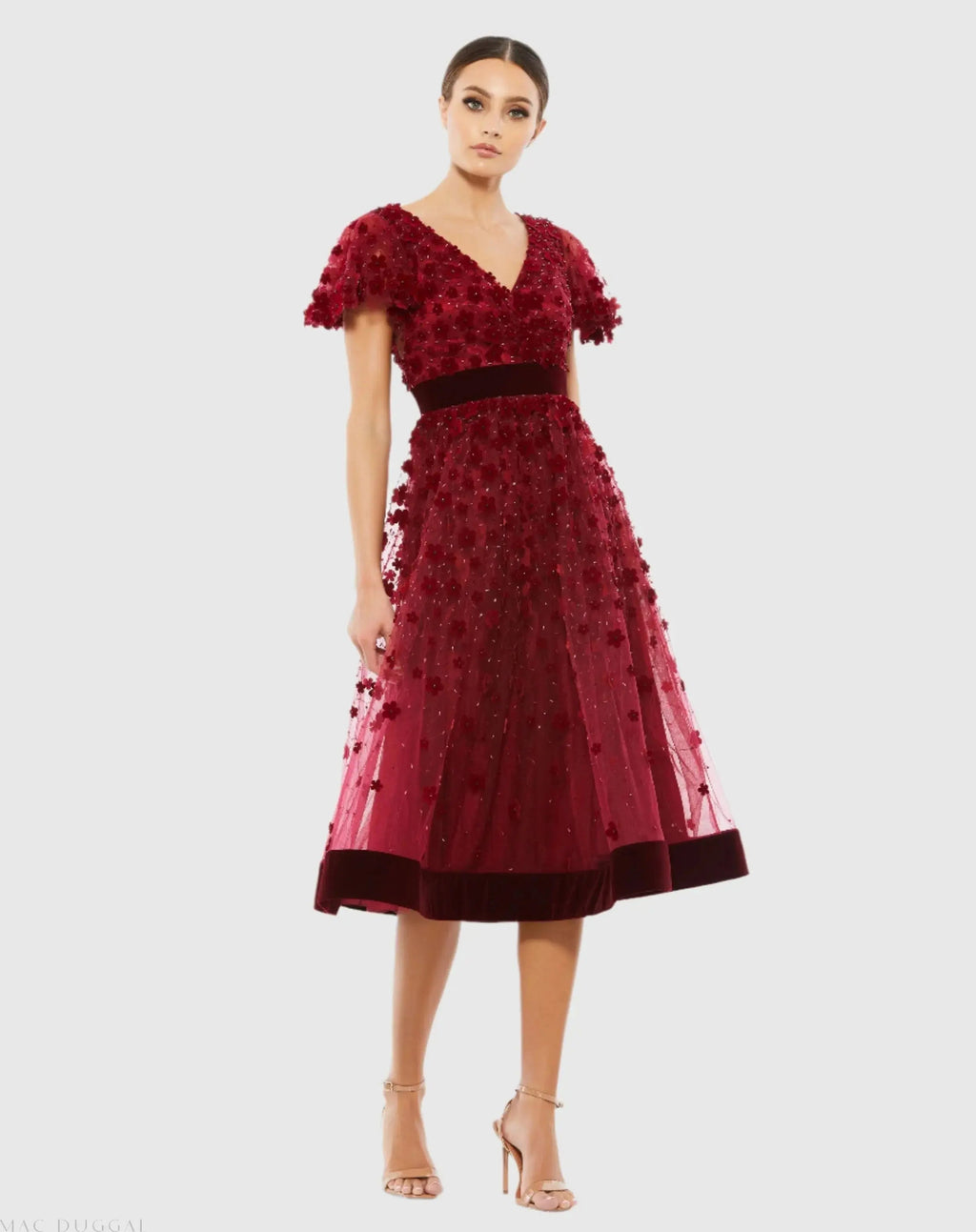 Women's Red Midi Dress Velvet