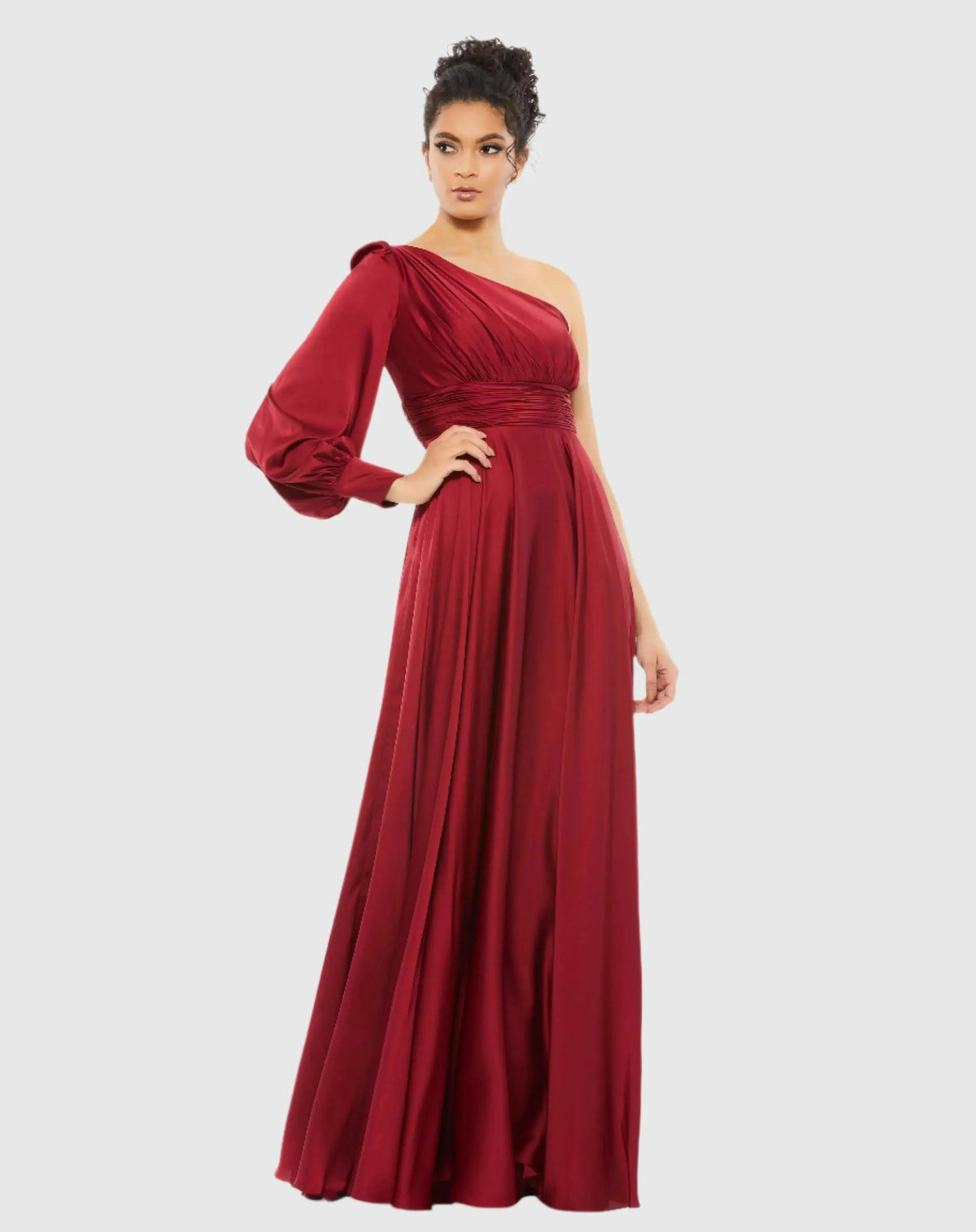 Women's Red Dress One Shoulder - Red Satin Ruched